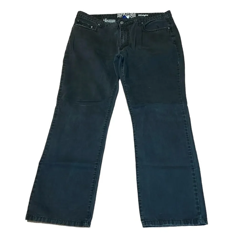 Y2K Kenneth Cole Reaction Black Jeans, straight, washed finish, embroidered, 36